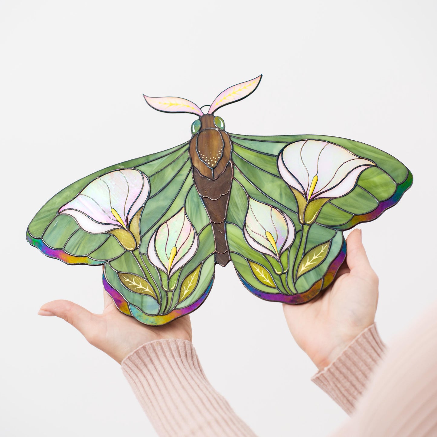 Floral Moth Stained Glass Wall Hanging – Handmade Nature Decor & Gift