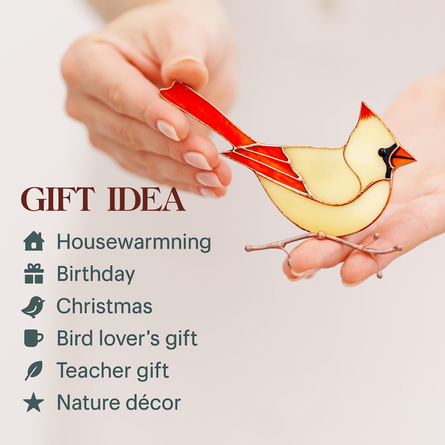 Female Cardinal Stained Glass Magnet – Handmade Bird Refrigerator Decor & Gift