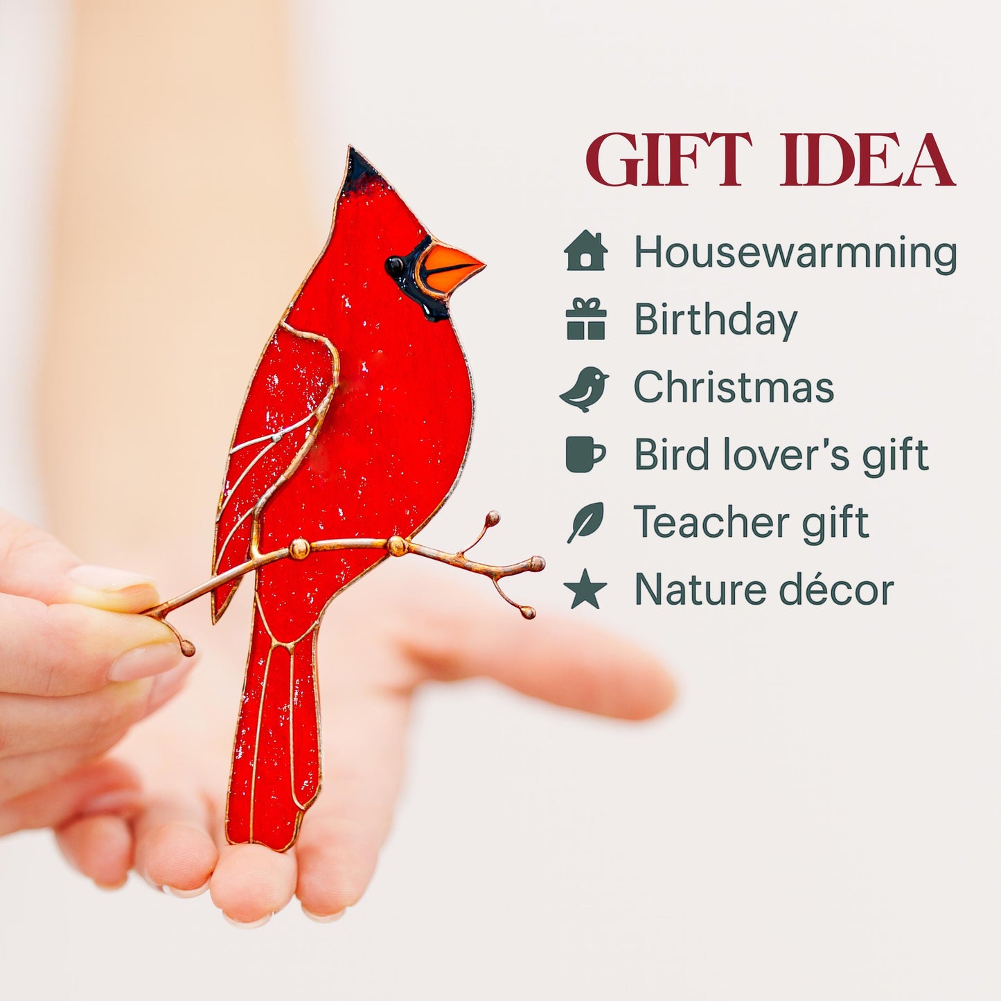 Red Cardinal Stained Glass Magnet – Handmade Bird Refrigerator Decor & Gift