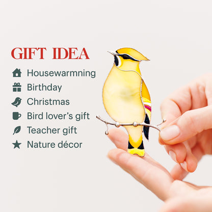 Cedar Waxwing Stained Glass Magnet – Handmade Bird Refrigerator Decor & Gift