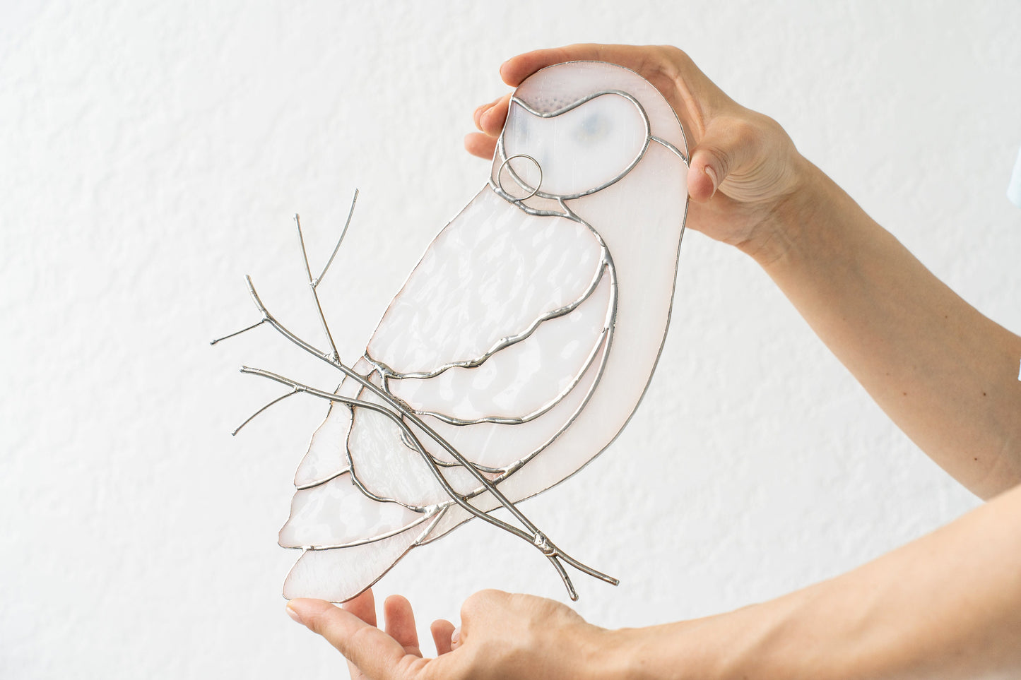 Snowy Owl Stained Glass Wall Hanging – Handmade Bird Decor & Gift