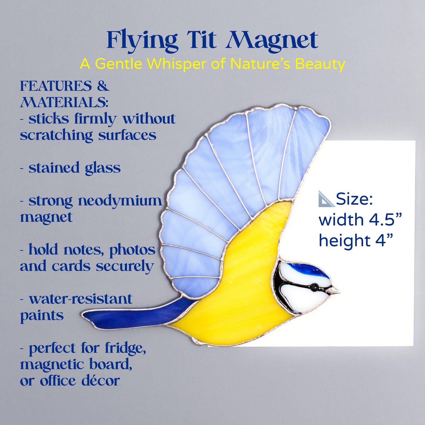 Flying Tit Stained Glass Magnet – Handmade Bird Refrigerator Decor & Gift