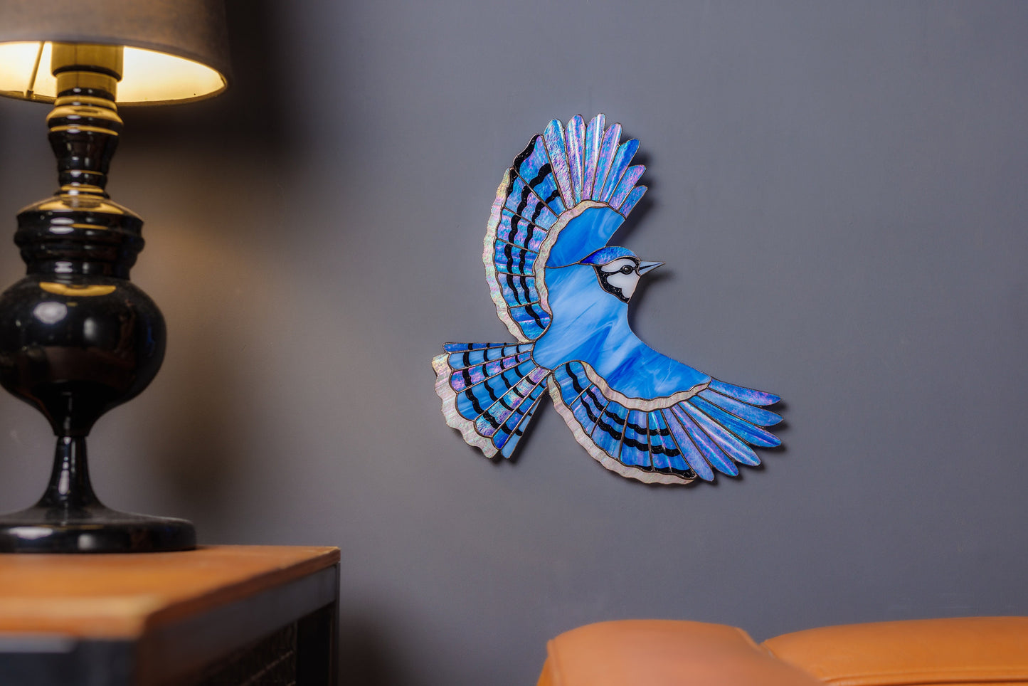 Blue Jay Stained Glass Wall Hanging - Handmade Bird Decor & Gift