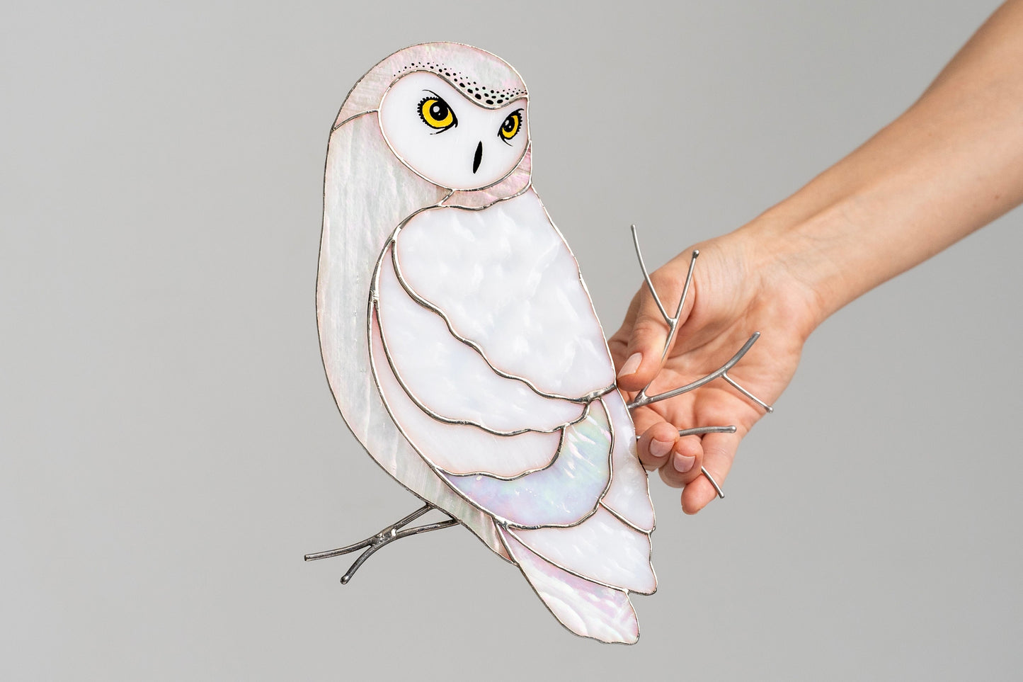 Snowy Owl Stained Glass Wall Hanging – Handmade Bird Decor & Gift