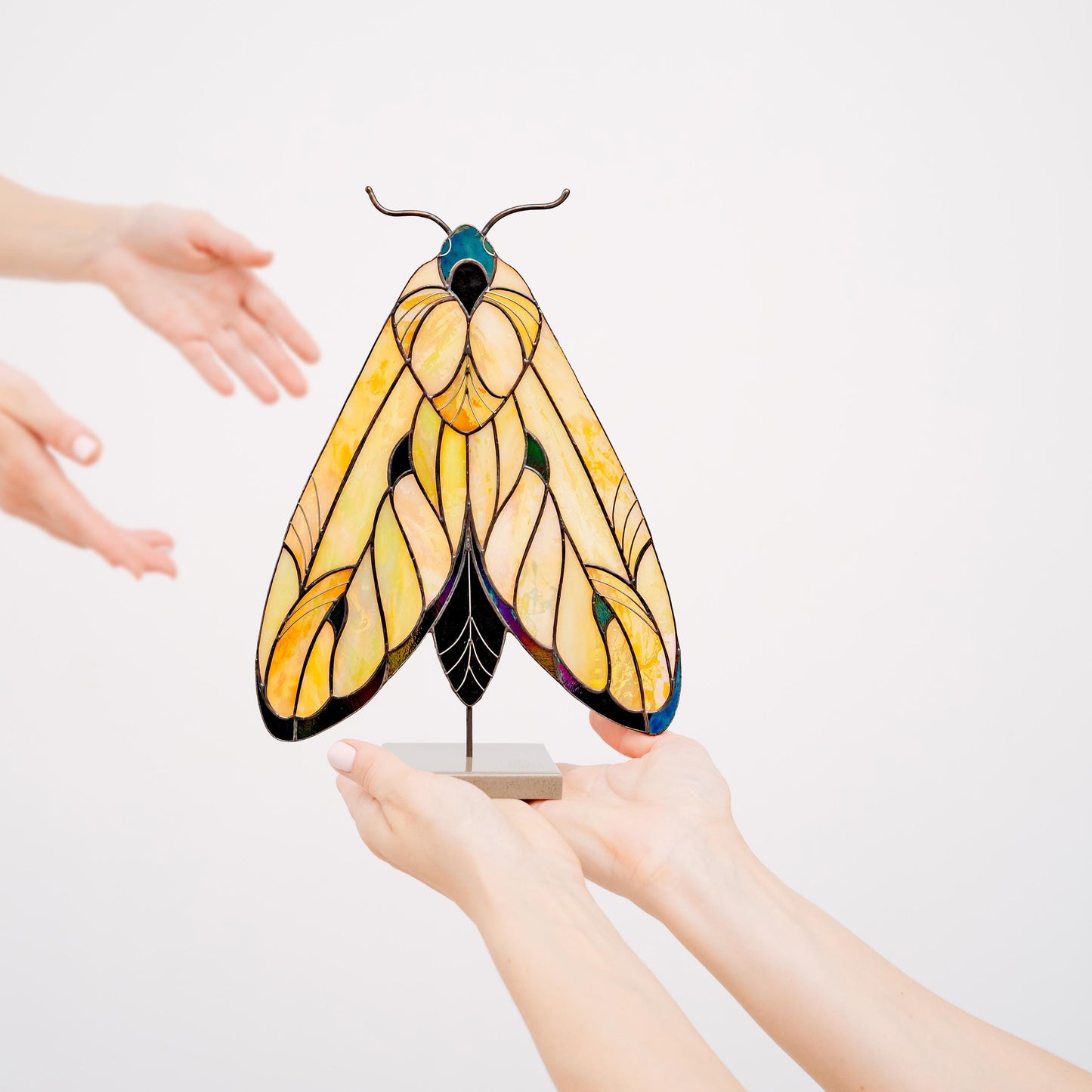 Moth Stained Glass Table Decor – Boho Handmade Glass Art