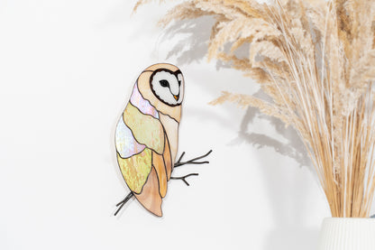 Barn Owl Stained Glass Wall Hanging – Handmade Bird Decor & Gift