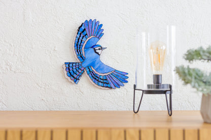 Blue Jay Stained Glass Wall Hanging - Handmade Bird Decor & Gift