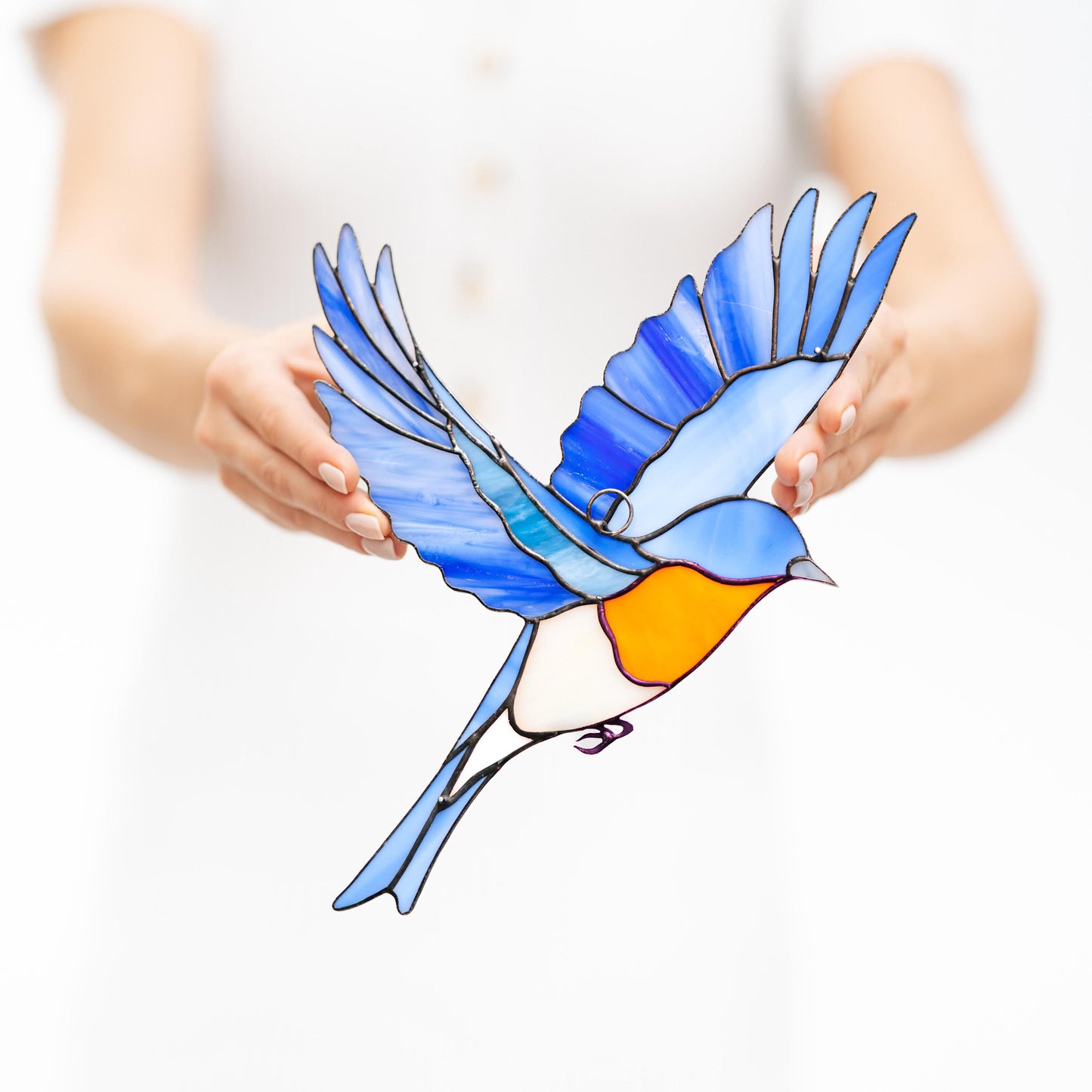 Sialia Stained Glass Wall Hanging – Handmade Bird Decor & Gift