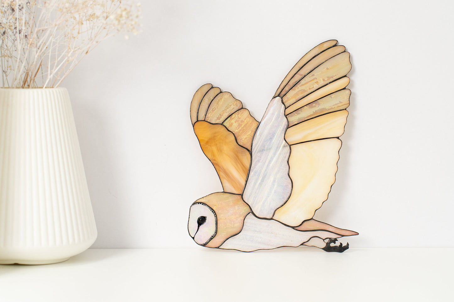 Barn Owl Stained Glass Wall Hanging – Woodland Bird Decor