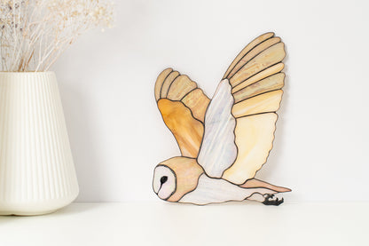 Barn Owl Stained Glass Wall Hanging – Woodland Bird Decor