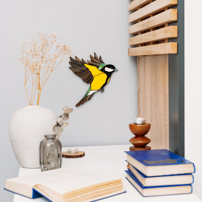 Chickadee Stained Glass Wall Hanging – Handmade Bird Decor & Gift