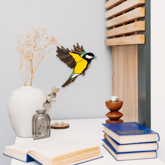 Chickadee Stained Glass Wall Hanging – Handmade Bird Decor & Gift