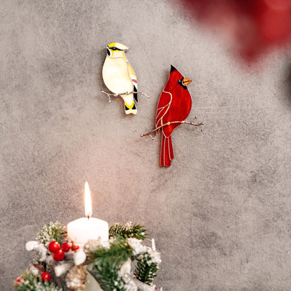 Cedar Waxwing Stained Glass Magnet – Handmade Bird Refrigerator Decor & Gift