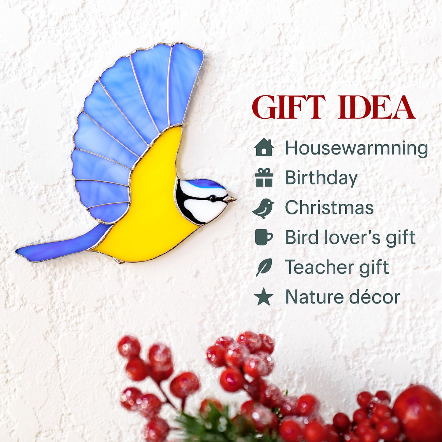 Flying Tit Stained Glass Magnet – Handmade Bird Refrigerator Decor & Gift