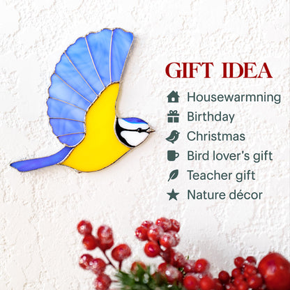 Flying Tit Stained Glass Magnet – Handmade Bird Refrigerator Decor & Gift