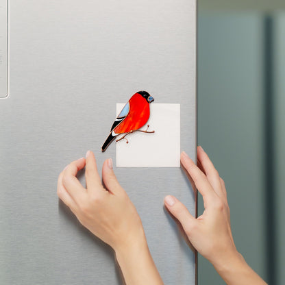 Bullfinch Stained Glass Magnet – Handmade Bird Refrigerator Decor & Gift