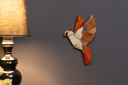 Female Red Cardinal Stained Glass Wall Hanging – Handmade Bird Decor & Gift