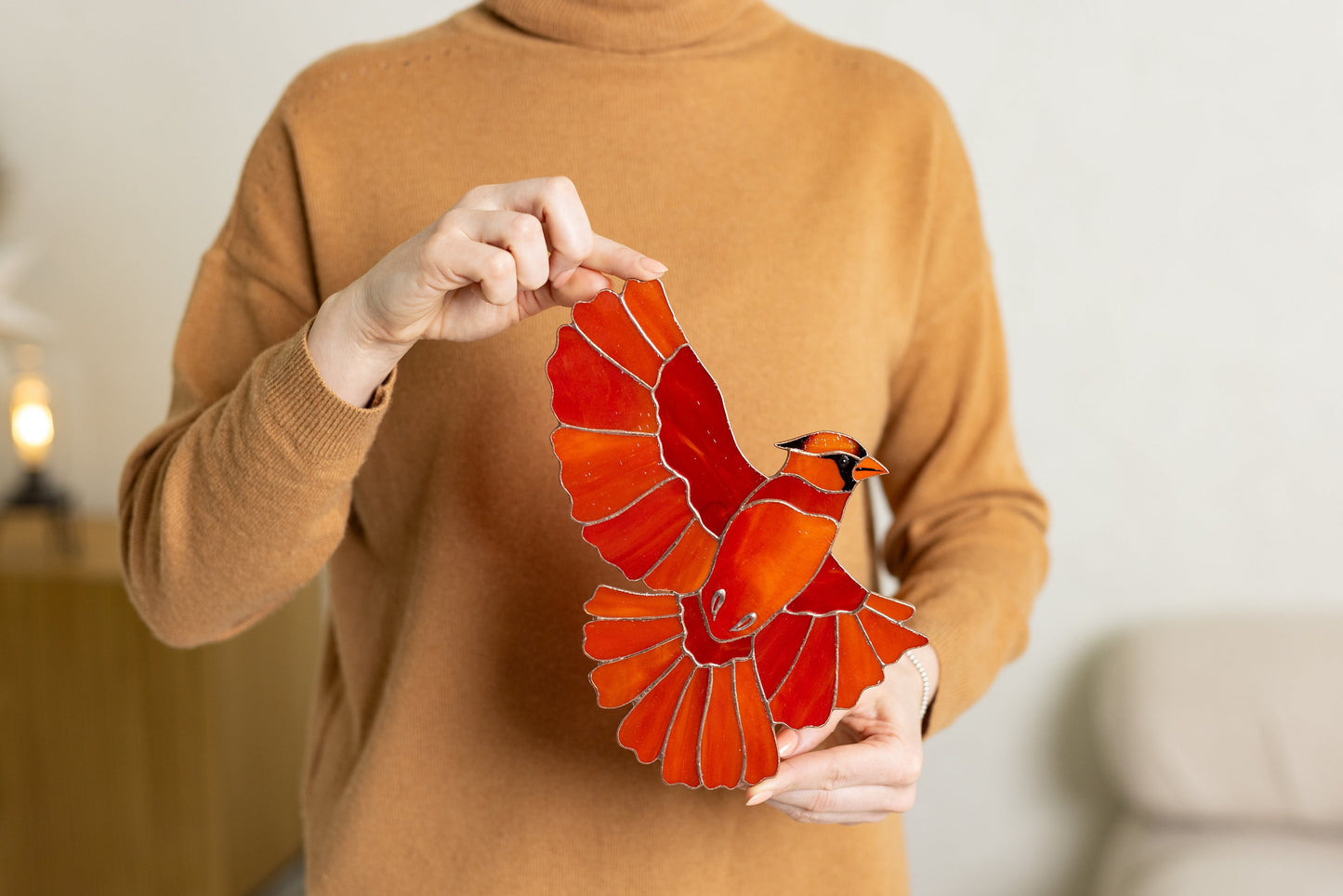 Stained Glass Red Cardinal Wall Hanging – Holiday Memorial Decor