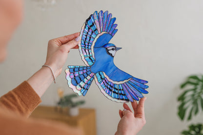 Blue Jay Stained Glass Wall Hanging - Handmade Bird Decor & Gift