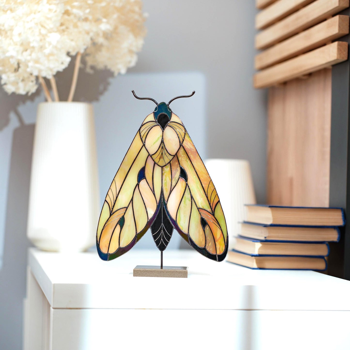 Moth Stained Glass Table Decor – Boho Handmade Glass Art