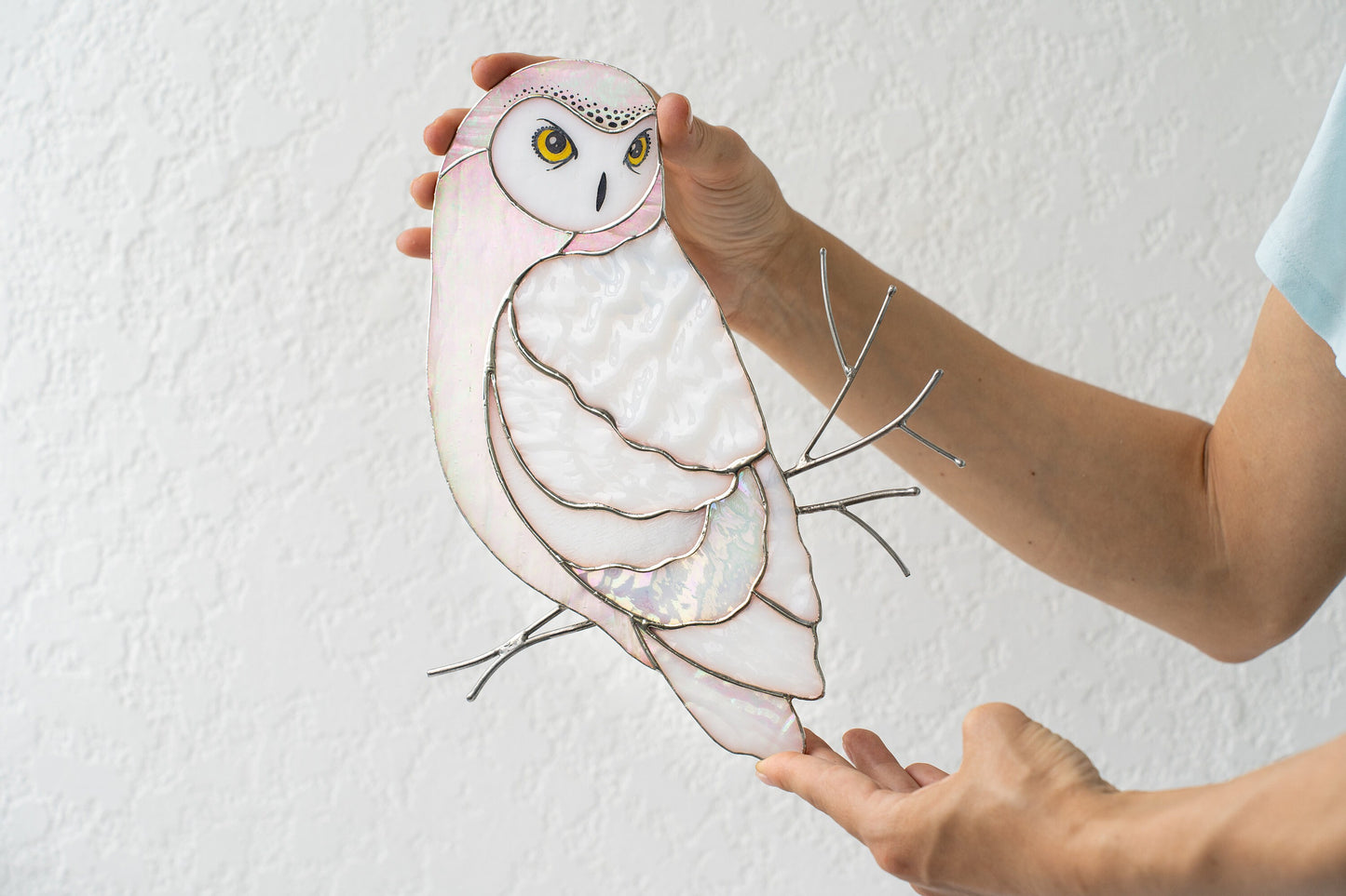 Snowy Owl Stained Glass Wall Hanging – Handmade Bird Decor & Gift
