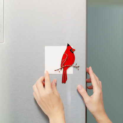 Red Cardinal Stained Glass Magnet – Handmade Bird Refrigerator Decor & Gift