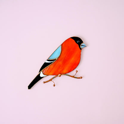 Bullfinch Stained Glass Magnet – Handmade Bird Refrigerator Decor & Gift