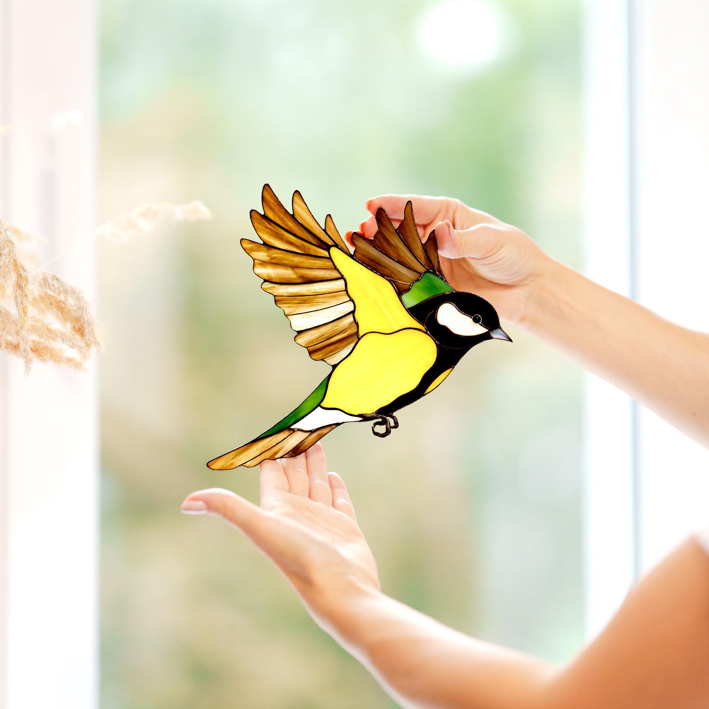 Chickadee Stained Glass Wall Hanging – Handmade Bird Decor & Gift