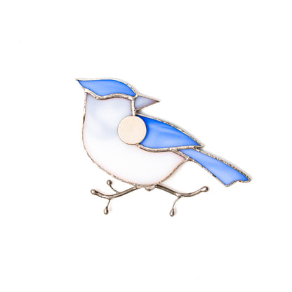Blue Jay Stained Glass Magnet – Handmade Bird Refrigerator Decor & Gift