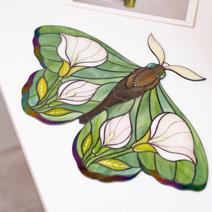 Floral Moth Stained Glass Wall Hanging – Handmade Nature Decor & Gift