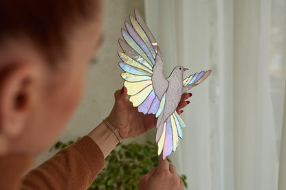 White Dove Stained Glass Wall Hanging – Handmade Bird Decor & Gift