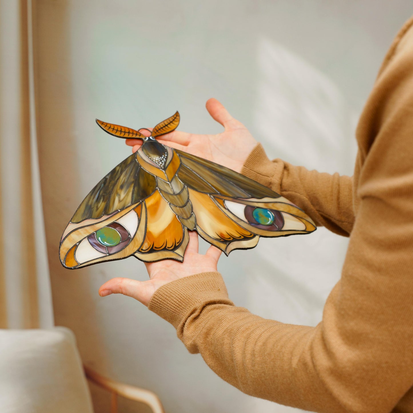 Moth Stained Glass Wall Hanging – Handmade Nature Decor & Gift