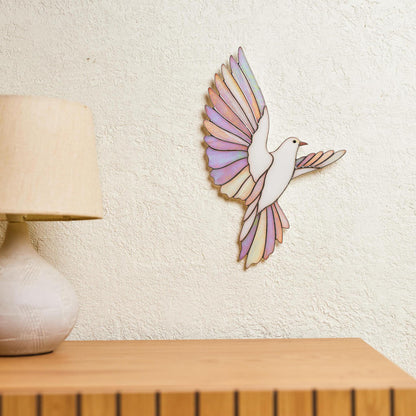 White Dove Stained Glass Wall Hanging – Handmade Bird Decor & Gift