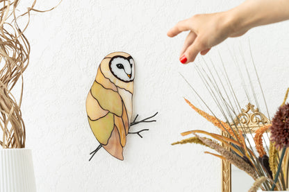 Barn Owl Stained Glass Wall Hanging – Handmade Bird Decor & Gift