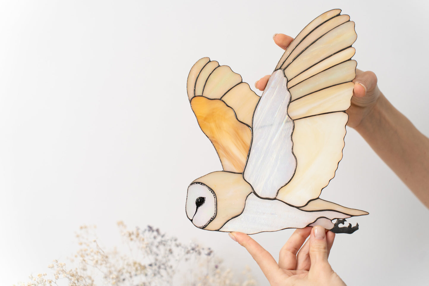 Barn Owl Stained Glass Wall Hanging – Woodland Bird Decor
