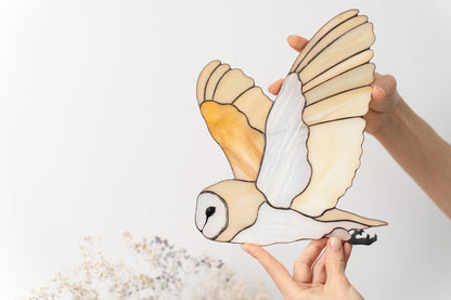Barn Owl Stained Glass Wall Hanging – Woodland Bird Decor