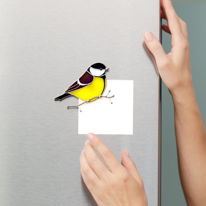 Brown Chickadee Stained Glass Magnet – Handmade Bird Refrigerator Decor & Gift