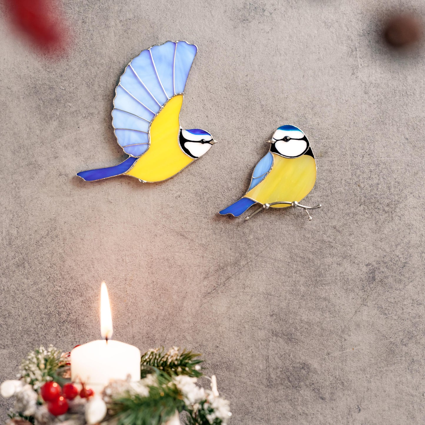 Blue Chickadee Stained Glass Magnet – Handmade Bird Refrigerator Decor & Gift