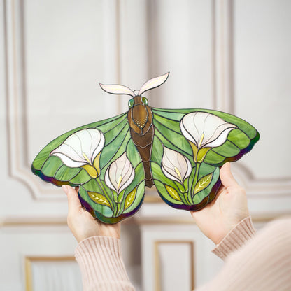 Floral Moth Stained Glass Wall Hanging – Handmade Nature Decor & Gift
