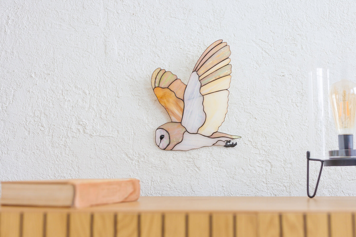 Barn Owl Stained Glass Wall Hanging – Woodland Bird Decor