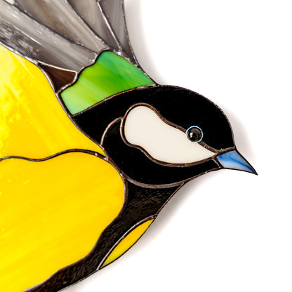 Chickadee Stained Glass Wall Hanging – Handmade Bird Decor & Gift