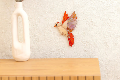 Female Red Cardinal Stained Glass Wall Hanging – Handmade Bird Decor & Gift