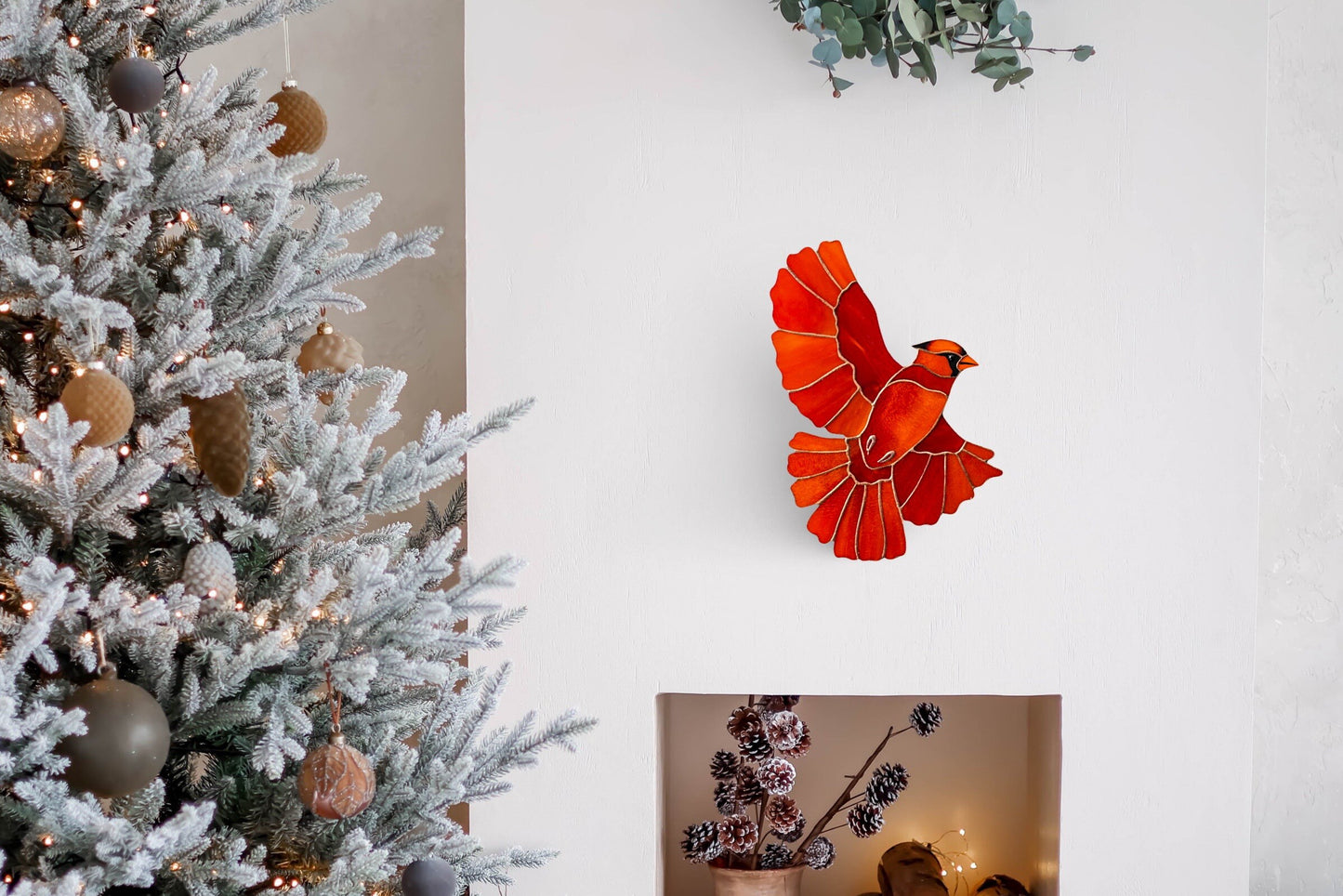 Stained Glass Red Cardinal Wall Hanging – Holiday Memorial Decor