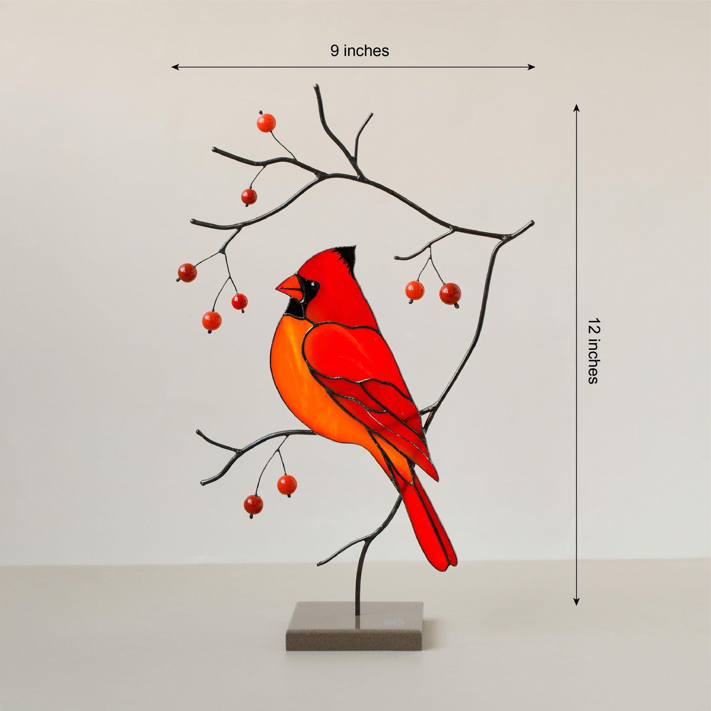 Red Cardinal Stained Glass Table Decor – Bird on Branch Accent