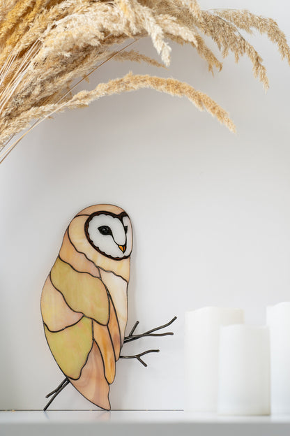 Barn Owl Stained Glass Wall Hanging – Handmade Bird Decor & Gift