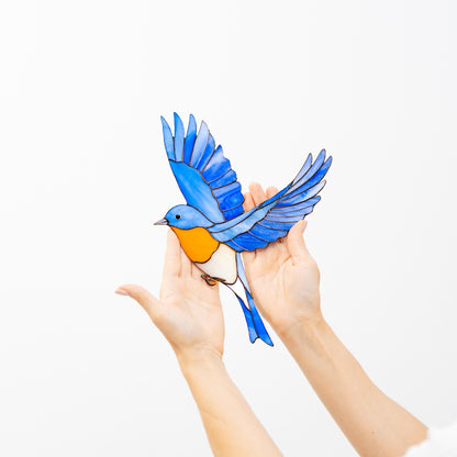 Sialia Stained Glass Wall Hanging – Handmade Bird Decor & Gift