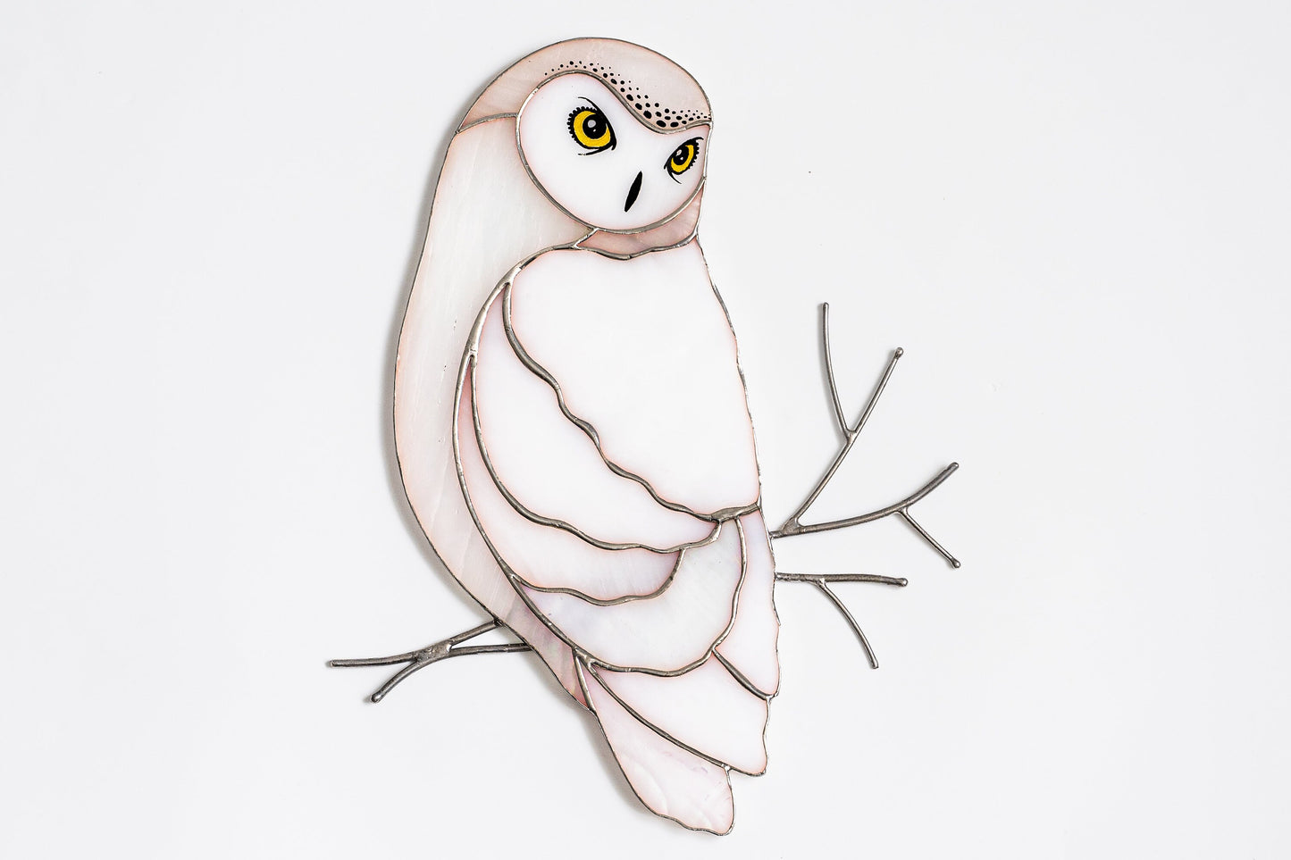 Snowy Owl Stained Glass Wall Hanging – Handmade Bird Decor & Gift