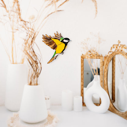 Chickadee Stained Glass Wall Hanging – Handmade Bird Decor & Gift