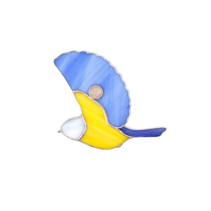 Flying Tit Stained Glass Magnet – Handmade Bird Refrigerator Decor & Gift